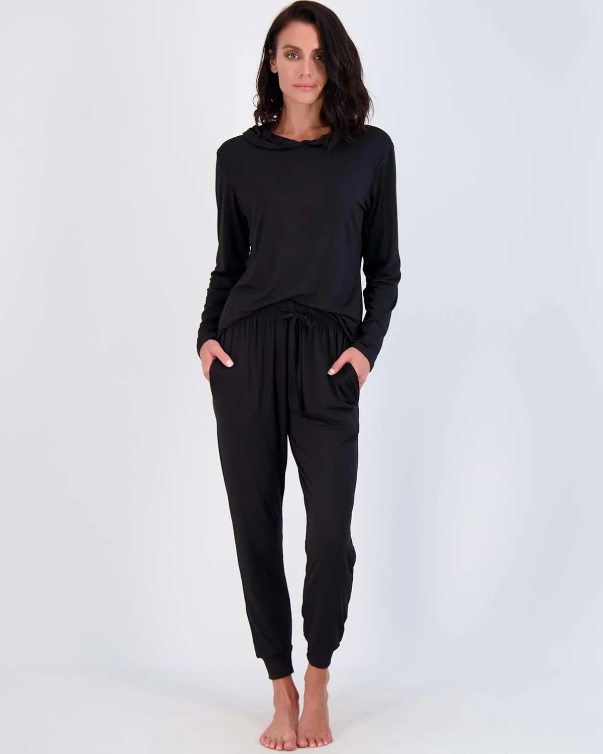 Real Essentials 2 Pack: Women's Soft Long Sleeve Sleep Set - Comfortable Lounge Pull Over Hoodie and Henley Jogger