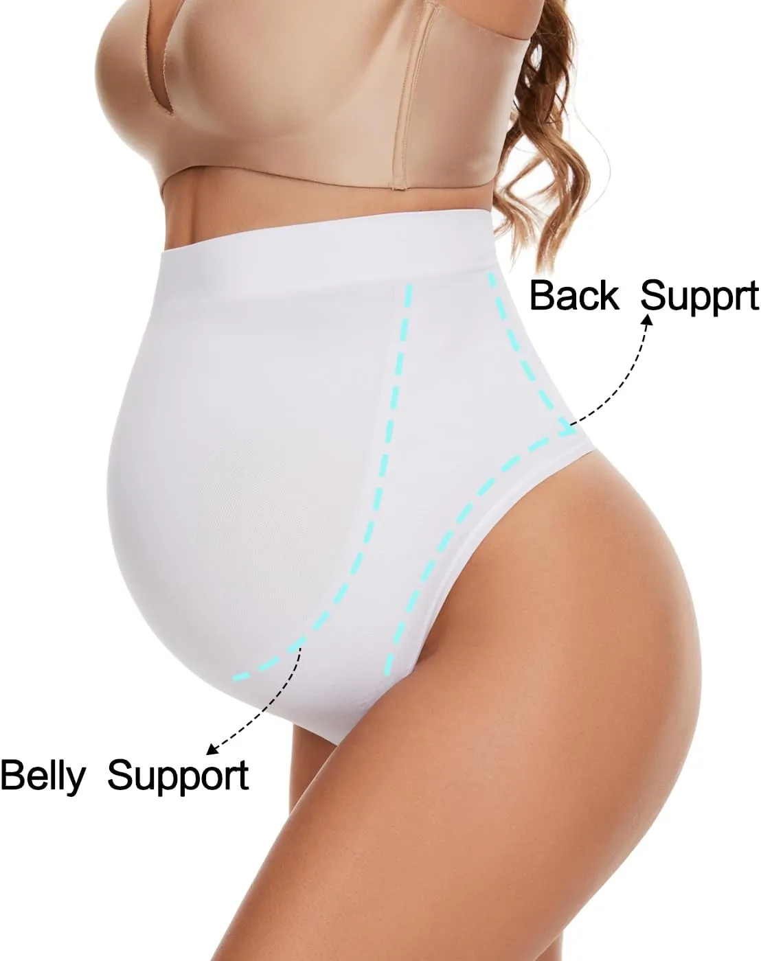 Seamless Maternity Thongs for Women, No Show Maternity Shapewear Over The Belly, Pregnancy Belly Support Panties