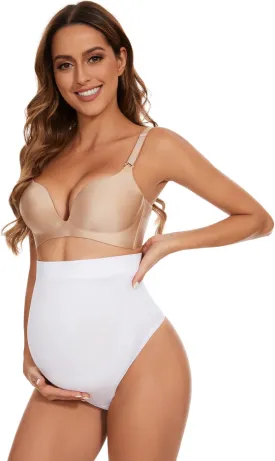 Seamless Maternity Thongs for Women, No Show Maternity Shapewear Over The Belly, Pregnancy Belly Support Panties