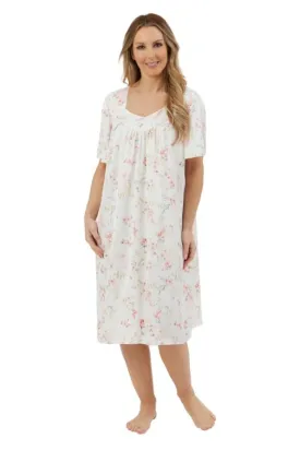 Short Sleeve Printed Satin Nightdress