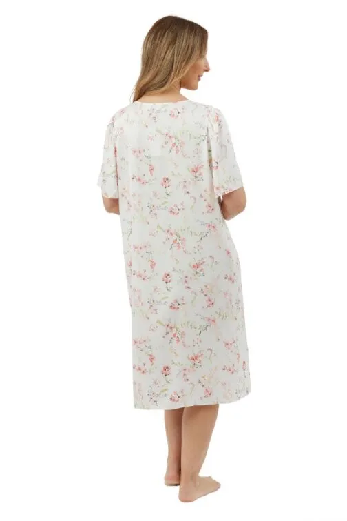 Short Sleeve Printed Satin Nightdress