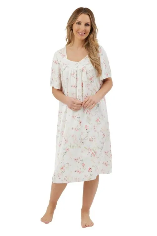 Short Sleeve Printed Satin Nightdress