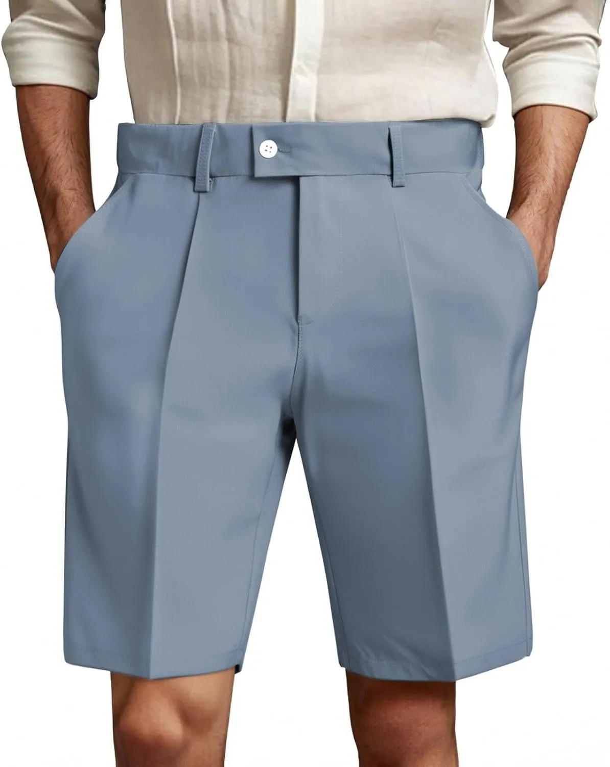 Shorts Men Casual Pleated Front Golf Work Casual Shorts Lightweight Stretch Waist Button Dress Pants with Pockets