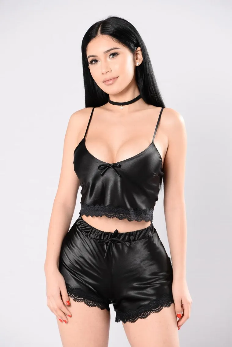 Silky Lace Crop Top Camisole and Shorts Pajamas  Set