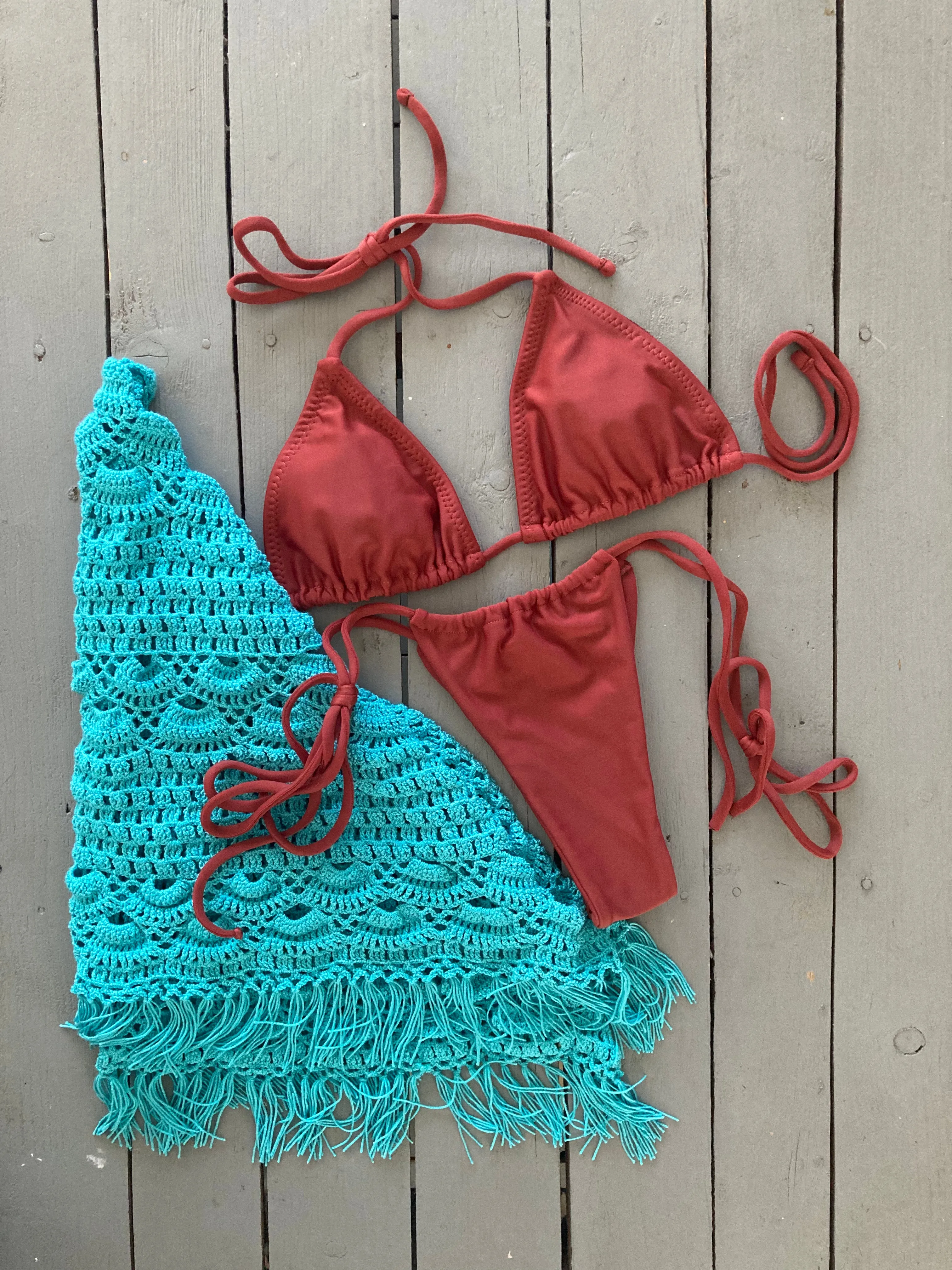 Solid Caramel Brown Triangle Bikini Top