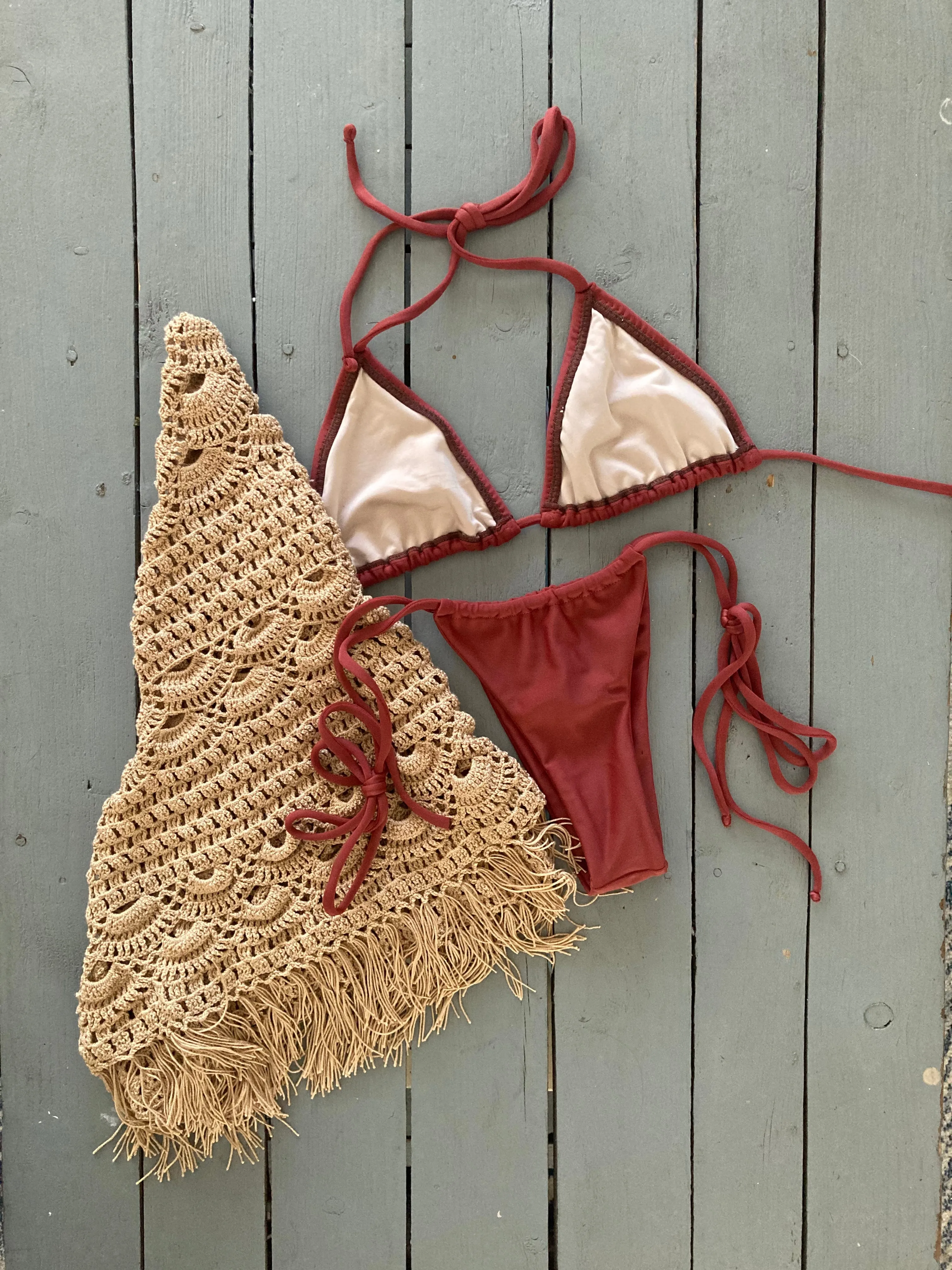 Solid Caramel Brown Triangle Bikini Top