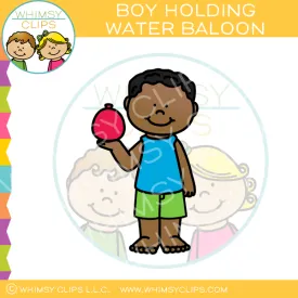 Summer Boy Holding a Red Water Balloon Clip Art