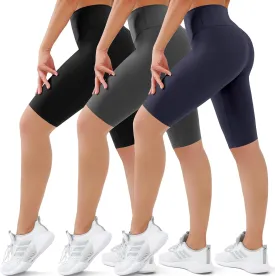 SUNCLOVE 3 Pack Biker Shorts for Women Tummy Control Workout Yoga Gym Running Shorts with Pockets