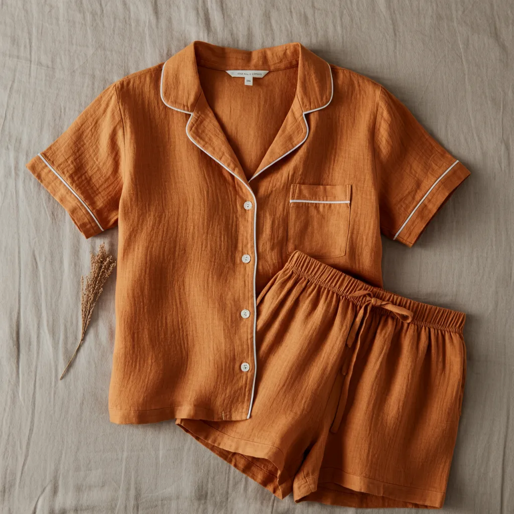 THEO Men's Pure Linen Pajamas Short Sleeve Top & Shorts Set