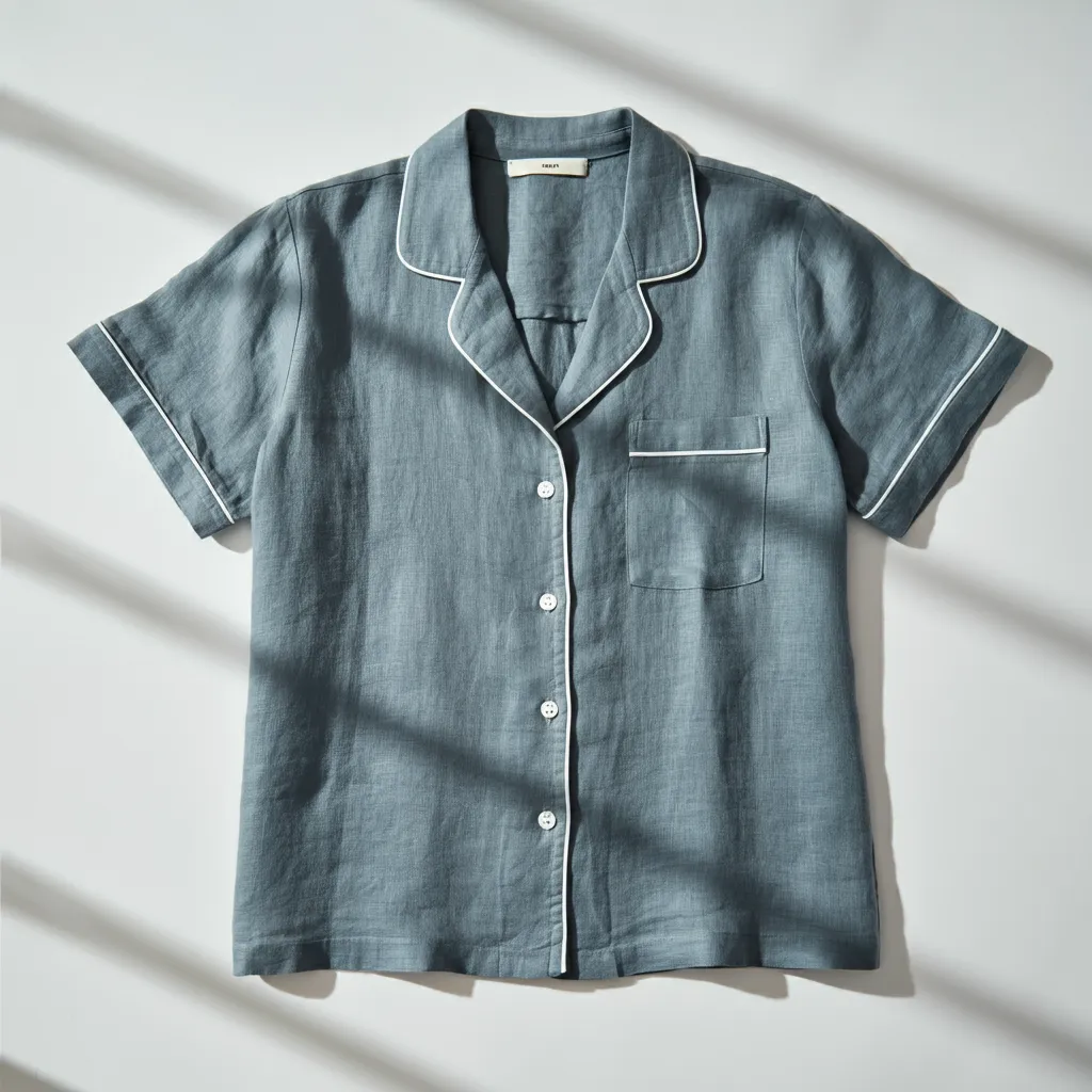 THEO Men's Pure Linen Pajamas Short Sleeve Top & Shorts Set