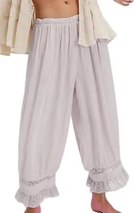 UAURORAO Women Lace Trim Long Bloomers Elastic Mid Rise Ruffle Pantaloons Cropped Flared Slips Pants Pajama Bottoms