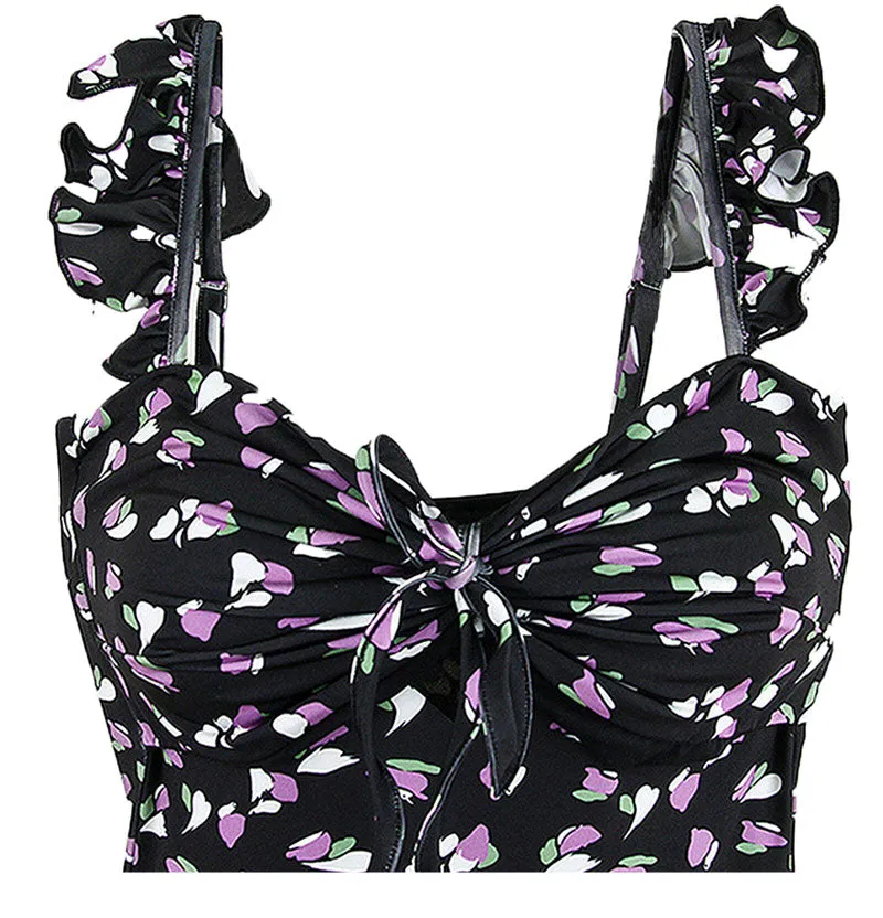 Upopby Fashion Floral Print Backless One-Piece Swimsuit