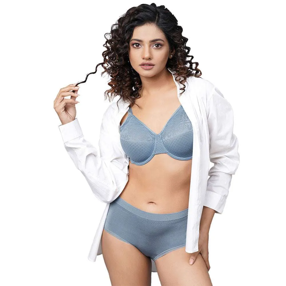 Visual Effects Non Padded Wired Full Cup Everyday Wear Plus Size Full Support Minimizer Bra - Blue