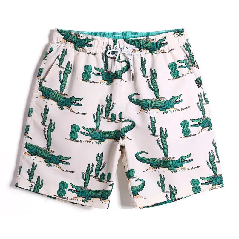 Wiaofellas  -  Summer Men's Beach Pants Quick Dry Loose Beach Vacation Five Quarter Pants Pink Shorts Flat Angle Swimming Trunks