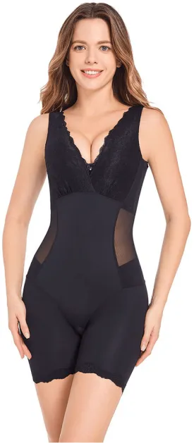 Women Full Body Shapewear V Neck Lace Slimming Belly Bodysuit