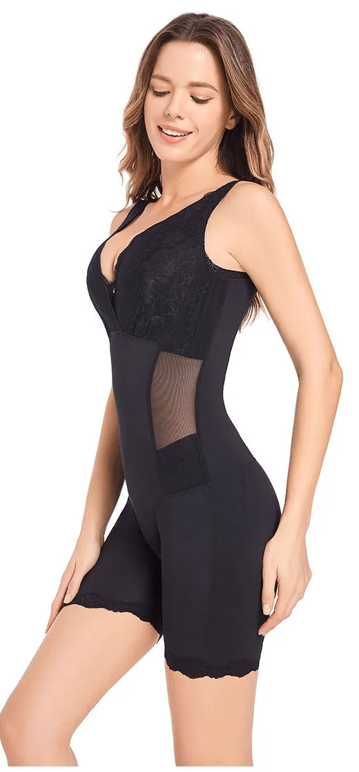 Women Full Body Shapewear V Neck Lace Slimming Belly Bodysuit