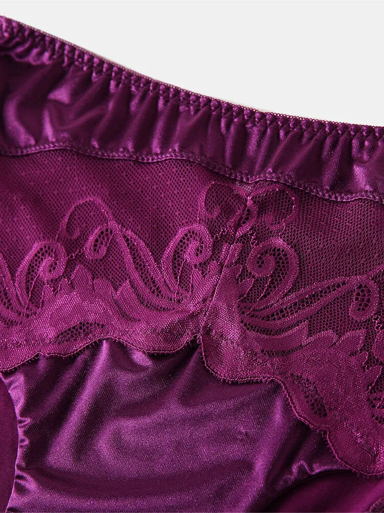 Women High Waisted Modal Lace Patchwork Full Hip Soft Thin Comfy Smooth Panty