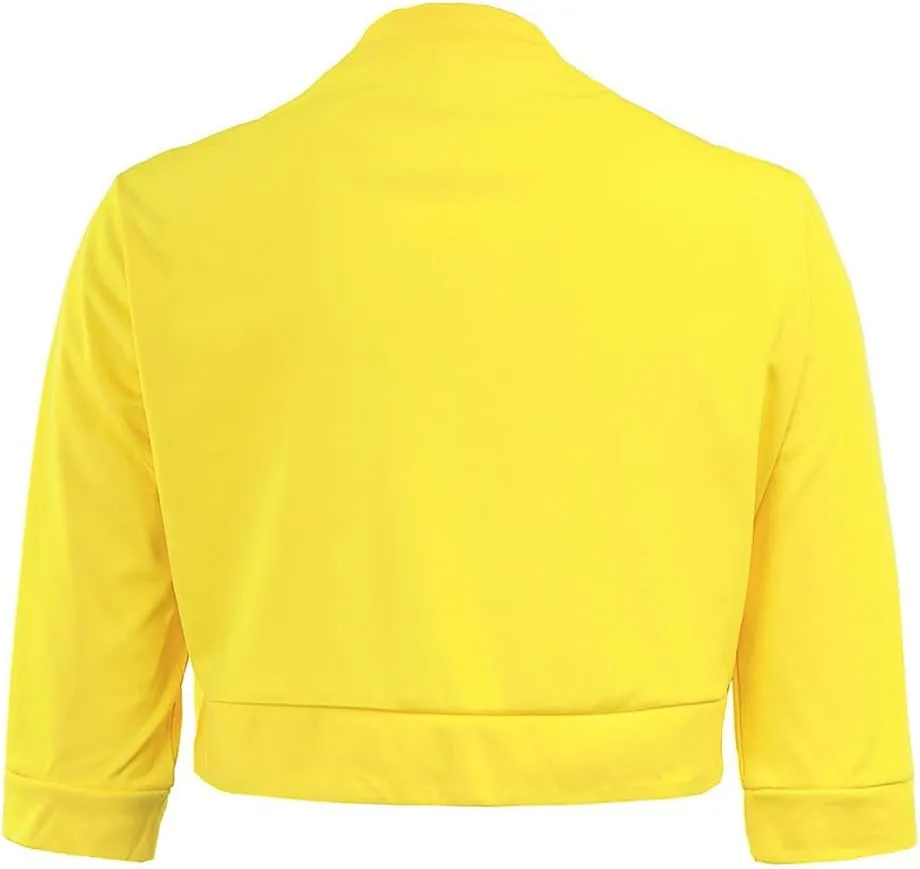 Women's Cropped Blazer Casual Business 3/4 Sleeve Collarless Open Front Cardigans Work Jacket Short Shrug for Dresses