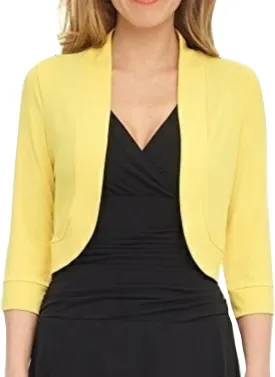 Women's Cropped Blazer Casual Business 3/4 Sleeve Collarless Open Front Cardigans Work Jacket Short Shrug for Dresses