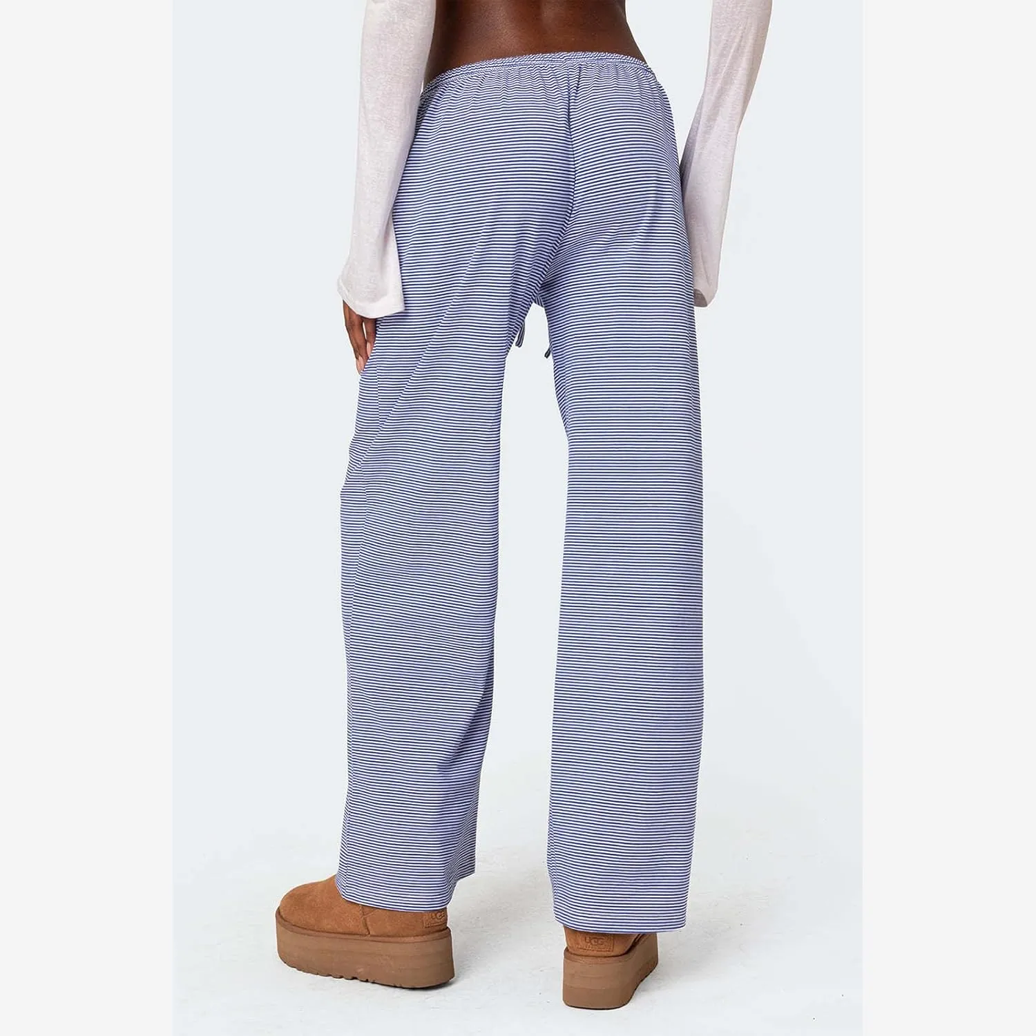 Women's Drawstring Pajama Pants Striped Casual Palazzo Wide Leg Lounge Pants Comfy Sleepwear Trousers
