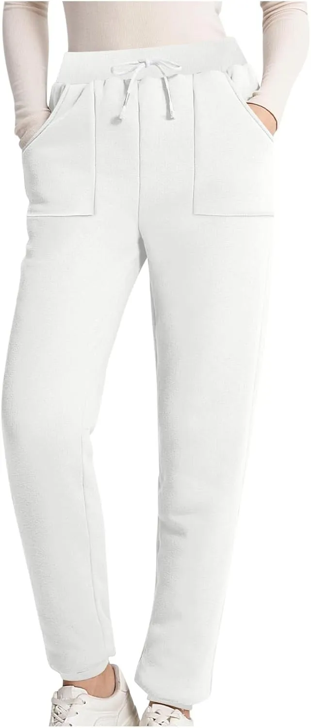 Women's Fleece Sherpa Lined Sweatpants Winter Thermal Soft Tapered Pants Basic Solid Elastic Waist Drawstring Pants