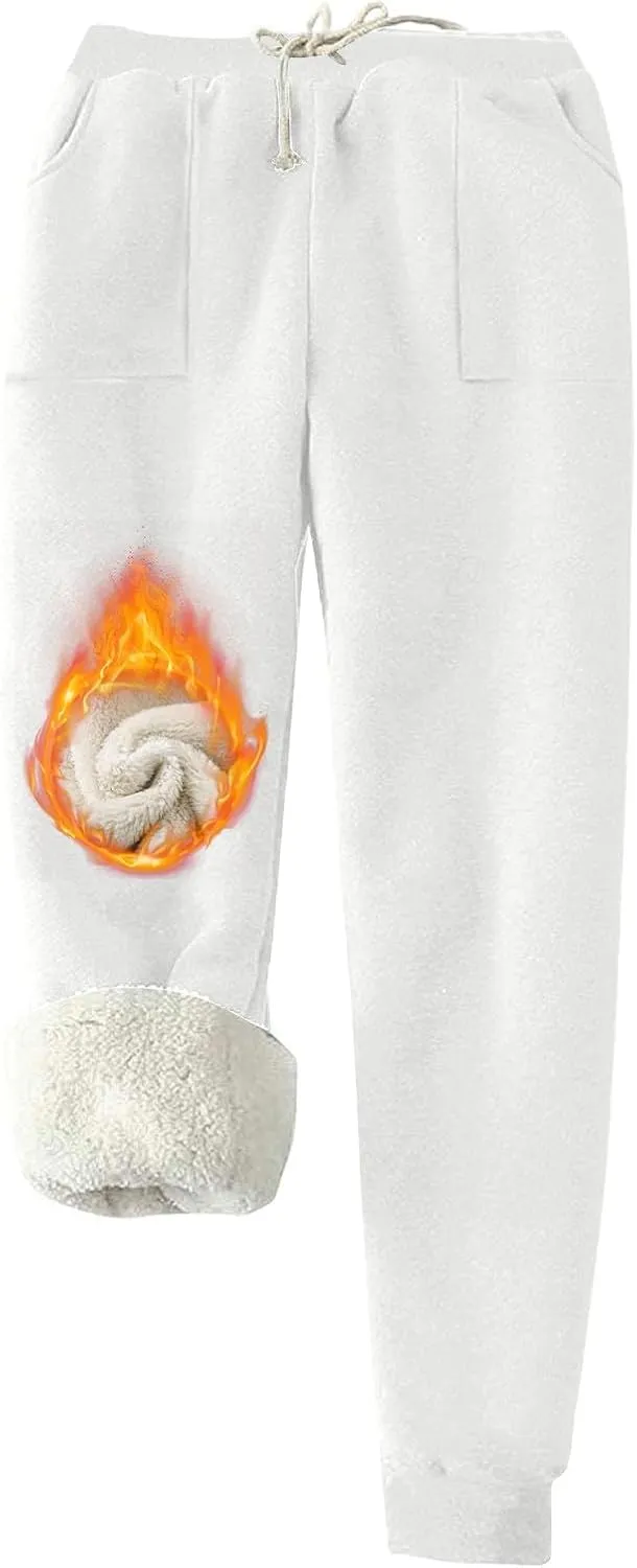 Women's Fleece Sherpa Lined Sweatpants Winter Thermal Soft Tapered Pants Basic Solid Elastic Waist Drawstring Pants