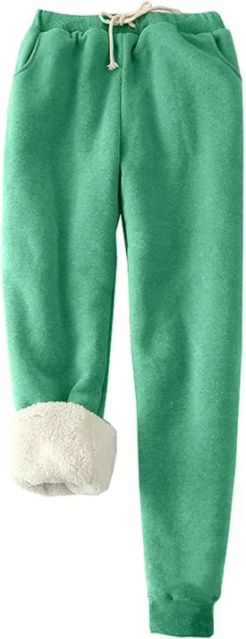Women's Fleece Sherpa Lined Sweatpants Winter Thermal Soft Tapered Pants Basic Solid Elastic Waist Drawstring Pants