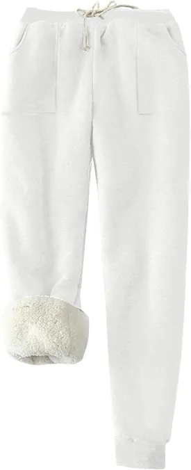 Women's Fleece Sherpa Lined Sweatpants Winter Thermal Soft Tapered Pants Basic Solid Elastic Waist Drawstring Pants
