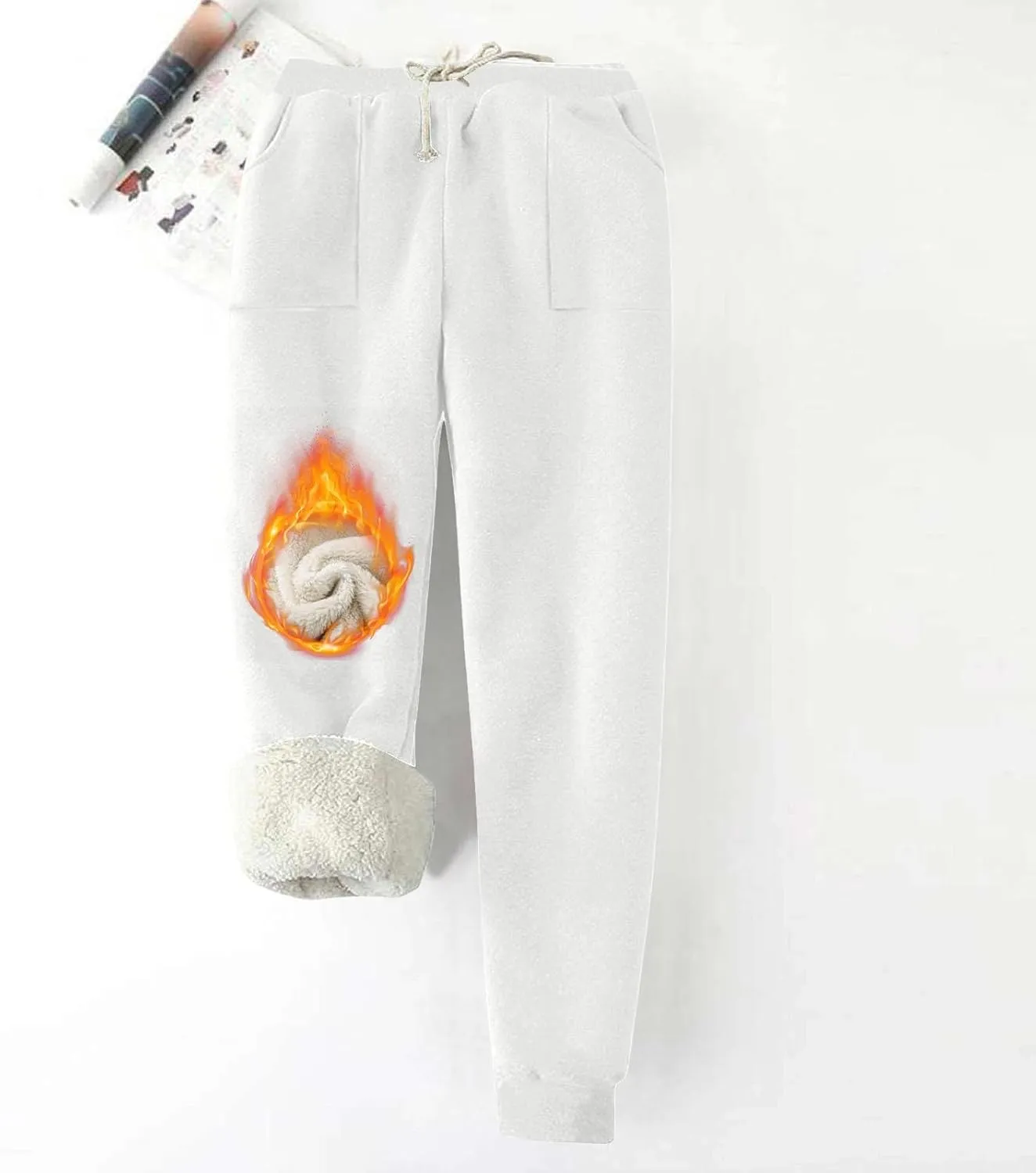 Women's Fleece Sherpa Lined Sweatpants Winter Thermal Soft Tapered Pants Basic Solid Elastic Waist Drawstring Pants