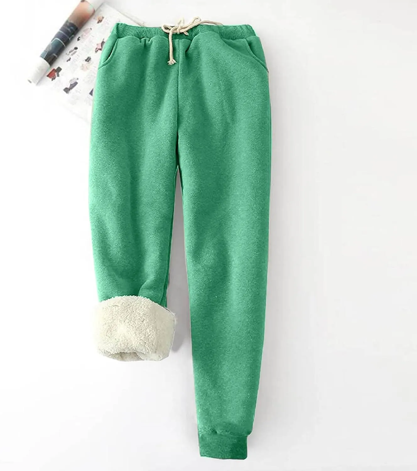Women's Fleece Sherpa Lined Sweatpants Winter Thermal Soft Tapered Pants Basic Solid Elastic Waist Drawstring Pants