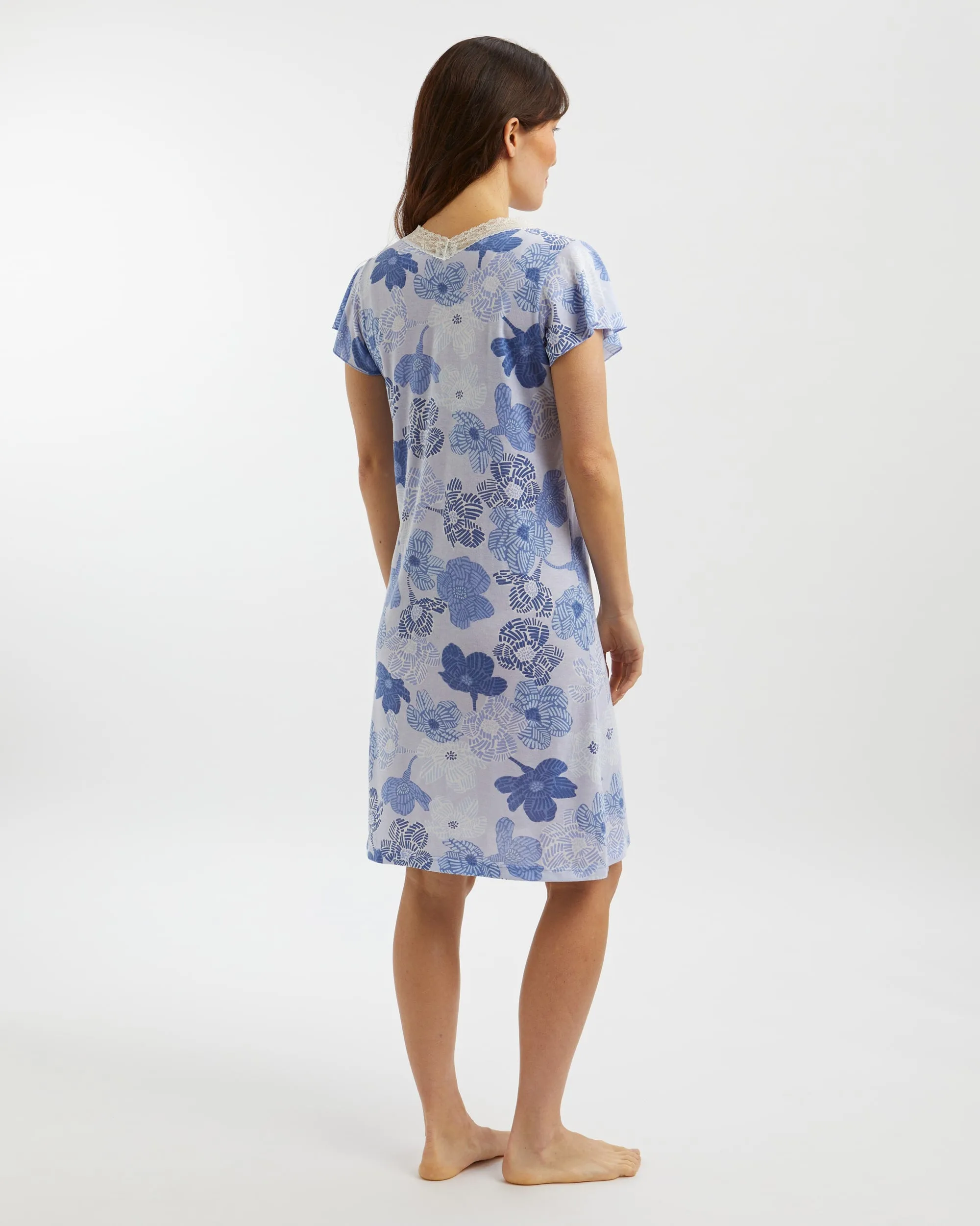 Women's Jersey Ella Short Nightdress - Rosa Floral Blue