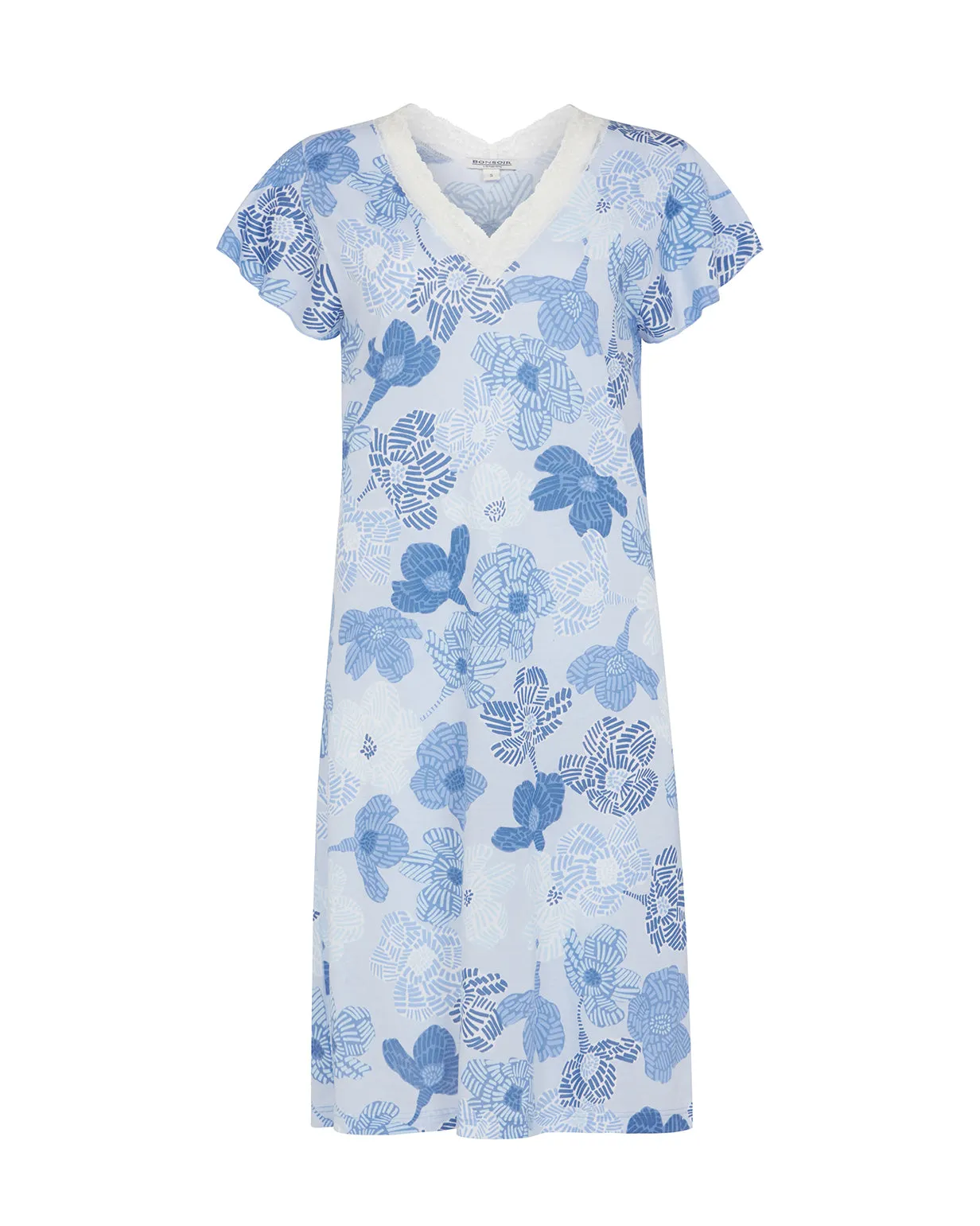 Women's Jersey Ella Short Nightdress - Rosa Floral Blue