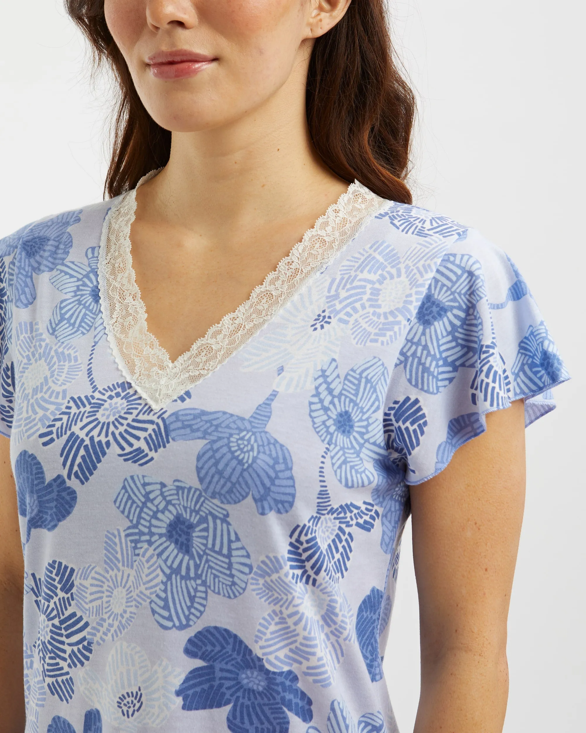 Women's Jersey Ella Short Nightdress - Rosa Floral Blue