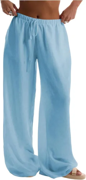 Womens Linen Pants Wide Leg Loose Cotton Swimsuit Coverups Summer Pants Beach Vacation Outfits