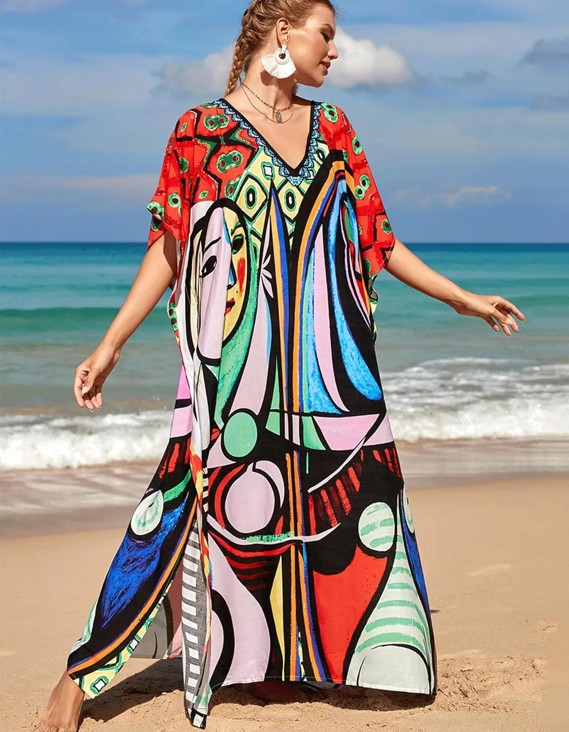 Women's Plus Size Beach Lounge Kaftan Maxi Dress Swimsuit Coverup for Women