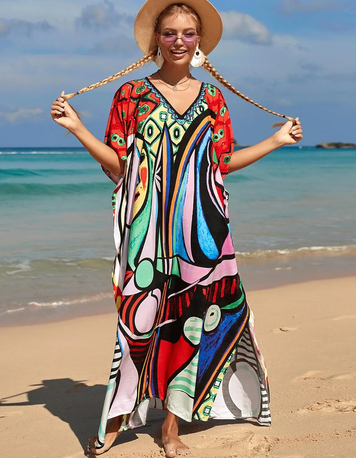 Women's Plus Size Beach Lounge Kaftan Maxi Dress Swimsuit Coverup for Women