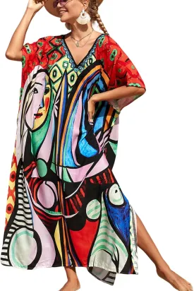Women's Plus Size Beach Lounge Kaftan Maxi Dress Swimsuit Coverup for Women