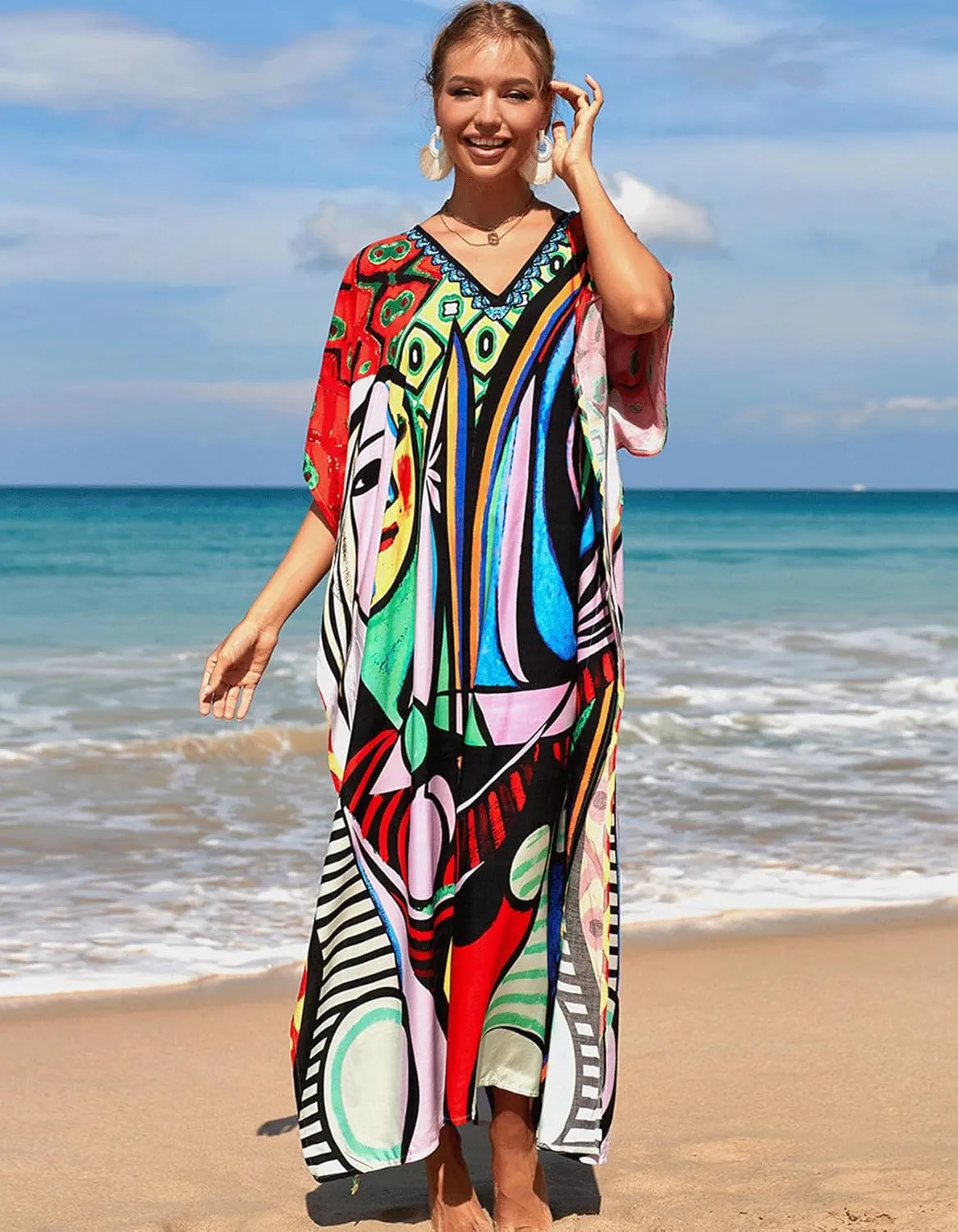 Women's Plus Size Beach Lounge Kaftan Maxi Dress Swimsuit Coverup for Women