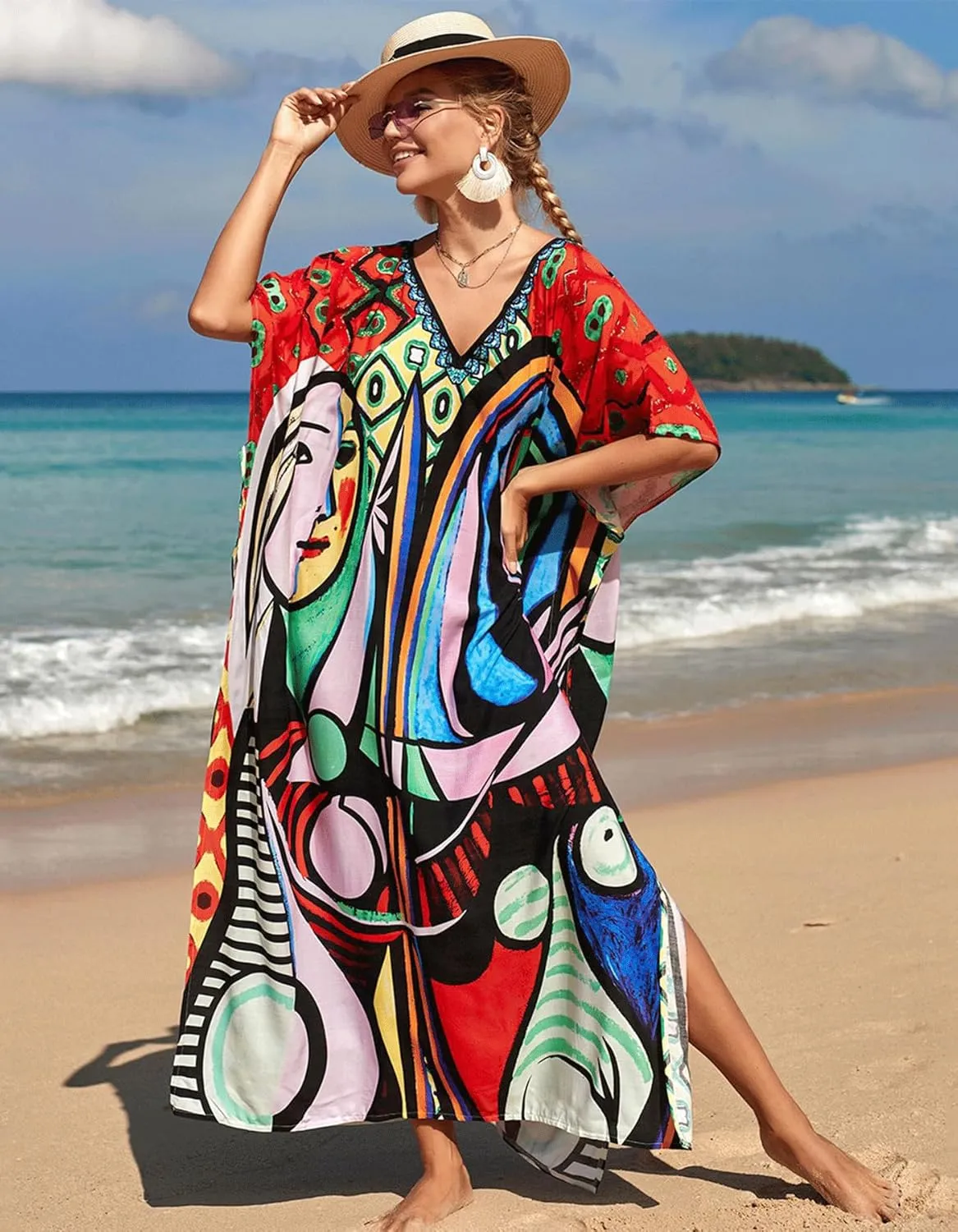 Women's Plus Size Beach Lounge Kaftan Maxi Dress Swimsuit Coverup for Women