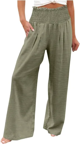 Women's Wide Leg Palazzo Lounge Cropped Pants with Pockets Light Weight Summer Comfy Pajama Long Pants